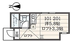 メゾン・コート川崎小田 2階ワンルームの間取り