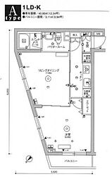 スカイコート品川パークサイドIII 5階1LDKの間取り