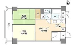 中落合ガーデニア 9階2DKの間取り