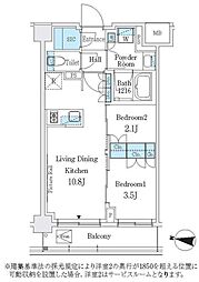 ジェイグランコート品川西大井ウエスト 4階2LDKの間取り