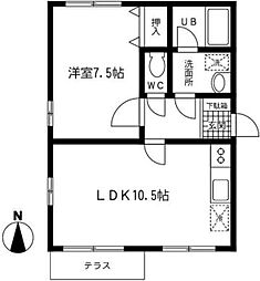 リベール千代ヶ丘E 1階1LDKの間取り
