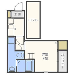 ボナール箱崎駅東 1階ワンルームの間取り