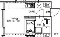 金町BASE 1階ワンルームの間取り