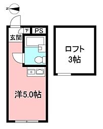 メゾン八坂 3階ワンルームの間取り
