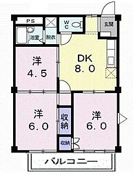 スイートハイツB 2階3DKの間取り
