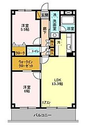 アルファ-クレスト 2LDKの間取図画像