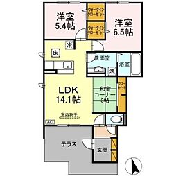 京2 2LDKの間取図画像