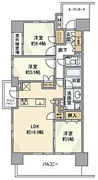 プラウド浦和常盤マークス 10階3LDKの間取り