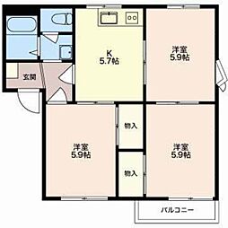 パークヒルズB 3Kの間取図画像