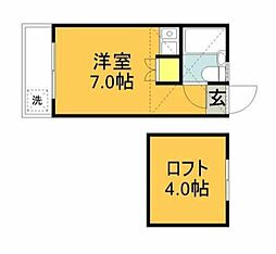 ストラウスハウス 2階ワンルームの間取り