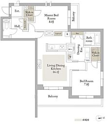 JR中央線 三鷹駅 徒歩15分の賃貸マンション 2階2LDKの間取り
