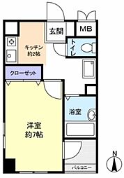 マウントくら 2階1Kの間取り