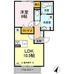 ウェルデンス東林間 1LDKの間取図画像