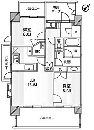 ライオンズシティ白金高輪 9階2LDKの間取り