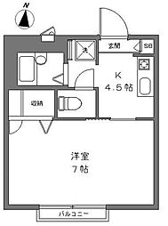 ドエル神楽坂 2階1Kの間取り