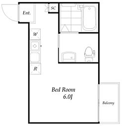 クレールブランシェ西横浜A号棟 1階ワンルームの間取り