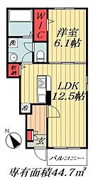 シャーロットタウンVI 1階1LDKの間取り