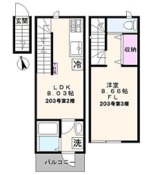 チャルテ西早稲田 2階1LDKの間取り