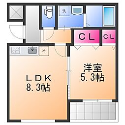 岸和田市下松町1丁目アパート 1LDKの間取図画像