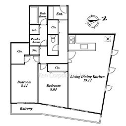 カスタリア西麻布霞町 2LDKの間取図画像