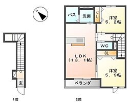サン・モール松江 2階2LDKの間取り