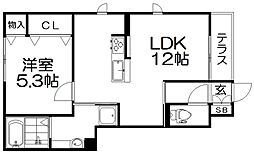 エスタシオンくずは台場 1階1LDKの間取り