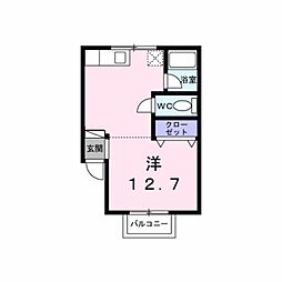 バーン荒町Ｂ棟 2階ワンルームの間取り