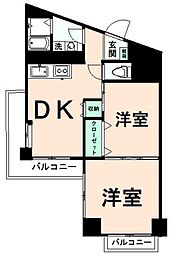 八王子はざま住宅 10階2DKの間取り