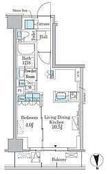パークアクシス新宿百人町 2階1LDKの間取り