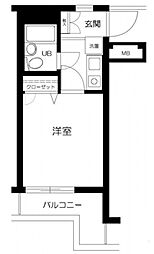 東急東横線 新丸子駅 徒歩6分の賃貸マンション 2階1Kの間取り