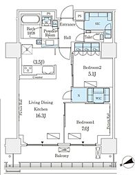 ロイヤルパークス品川 11階2LDKの間取り