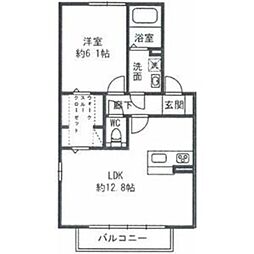 アムールゆめみ野C 1LDKの間取図画像