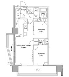 ザ・パークハビオ滝野川 8階2LDKの間取り
