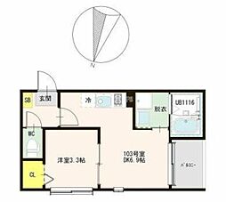 江戸川区西瑞江3丁目アパート 1DKの間取図画像