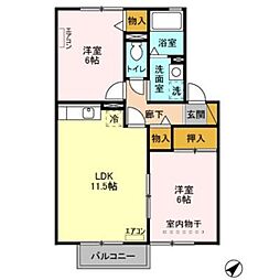 アーバンコート 2階2LDKの間取り