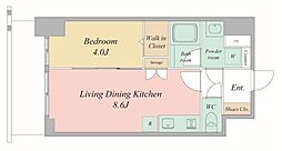 Osaka Metro谷町線 天満橋駅 徒歩1分の賃貸マンション 11階1LDKの間取り