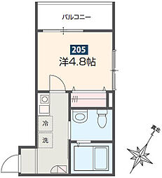 ＭＥＬＤＩＡ小川 2階1Kの間取り