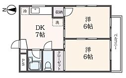 ウィステリア三鷹台 1階2DKの間取り
