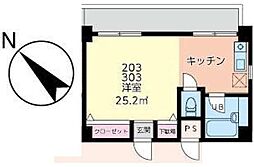 ベラルーサ11番館 3階ワンルームの間取り