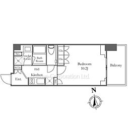 プラウドタワー武蔵小金井クロスＥＡＳＴ棟 5階ワンルームの間取り