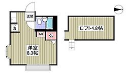 砧コーポ 2階ワンルームの間取り