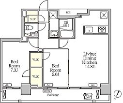 ジオエント白金台 11階2LDKの間取り