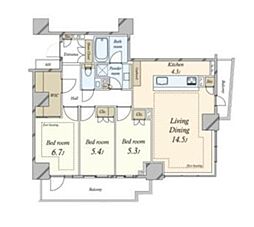 ザ・パークハウス三田ガーデン レジデンス＆タワー タワー棟 11階3LDKの間取り