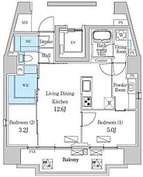 デュオフラッツ品川戸越 13階2LDKの間取り