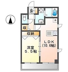 ハピネス本館 3階1LDKの間取り