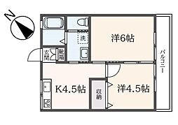 実徳ハイツ 2Kの間取図画像