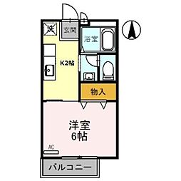 エスポワール宇原 1Kの間取図画像