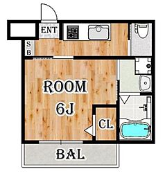 リアライズ立川 4階1Kの間取り