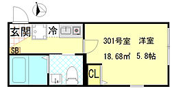 Nest Hirai 3階1Kの間取り