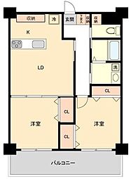 川口栄町グレースマンション 3階2LDKの間取り